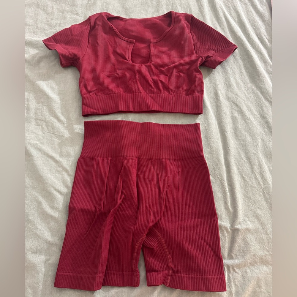 Amazon Women's Red Ribbed Two-Piece Set